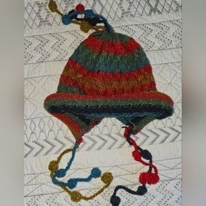 Colorful Striped Adult Pom-Pom Hat